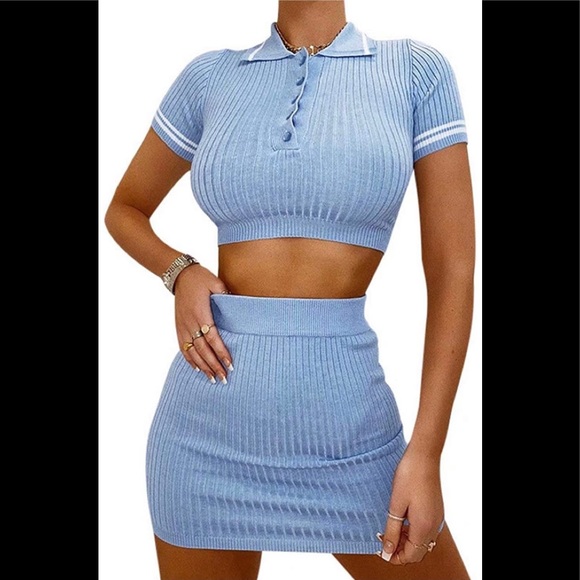 2pc skirt and crop top stretchy outfit - Picture 1 of 5